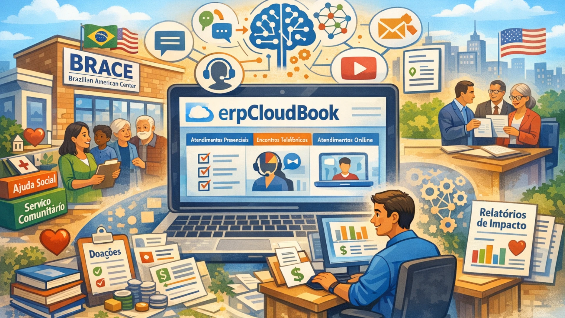 Como o BRACE (Brazilian American Center) Utiliza o erpCloudBook com Inteligência Artificial para Transformar Gestão e Impacto Social